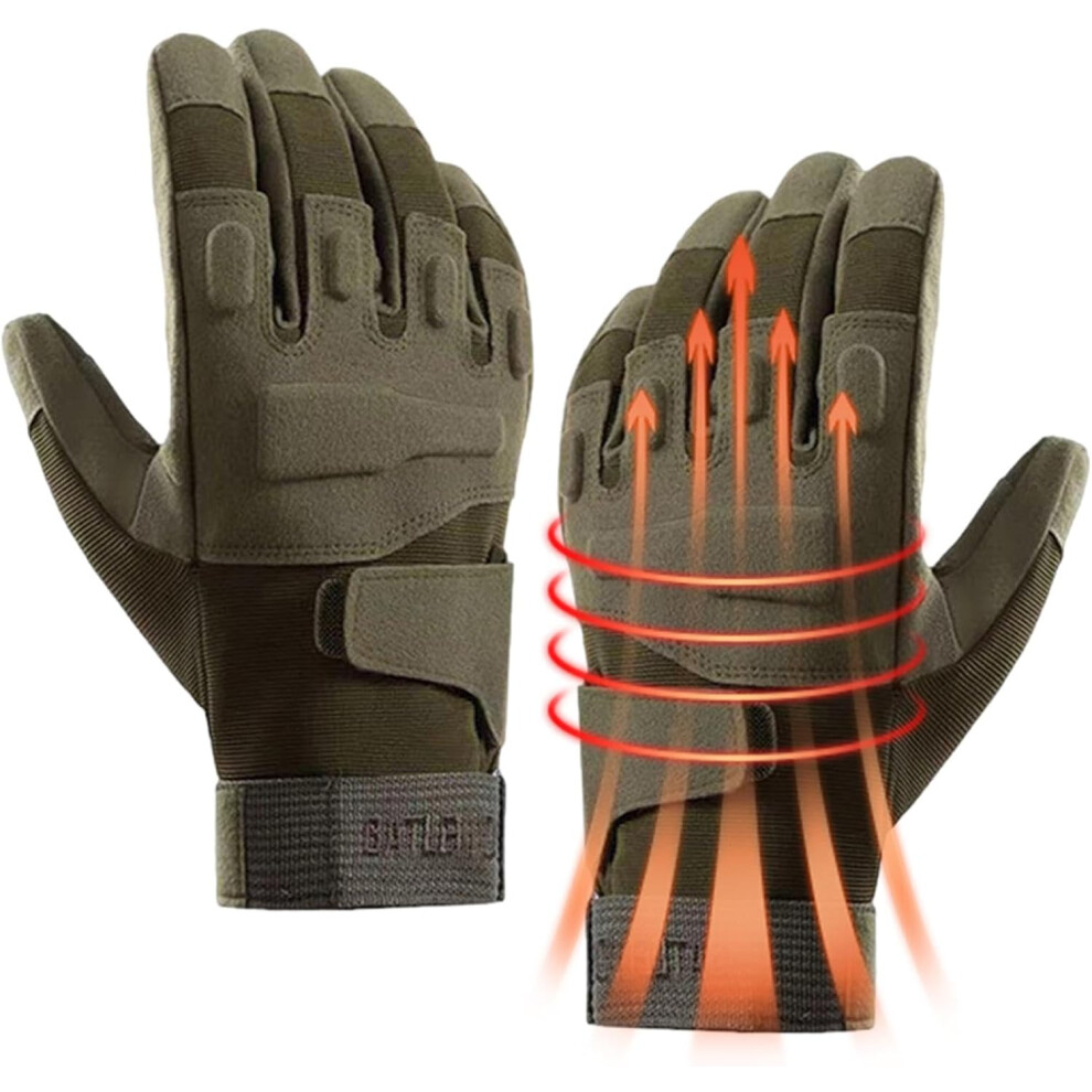 (L, Army Green) Full Finger Winter Cycling Gloves - Winter Running Riding Horse Warm Gloves,Full Finger Mountain Cycle Gloves for Women, Adults, All Ages, Friends