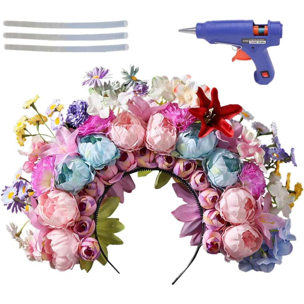 (One Size, Pink Blue) Flower Hairband, Ethnic Women Headbands, Flower Crown for Women Girls, Flower Headbands Making Kit, Bride Bridesmaid Wedding Headdress