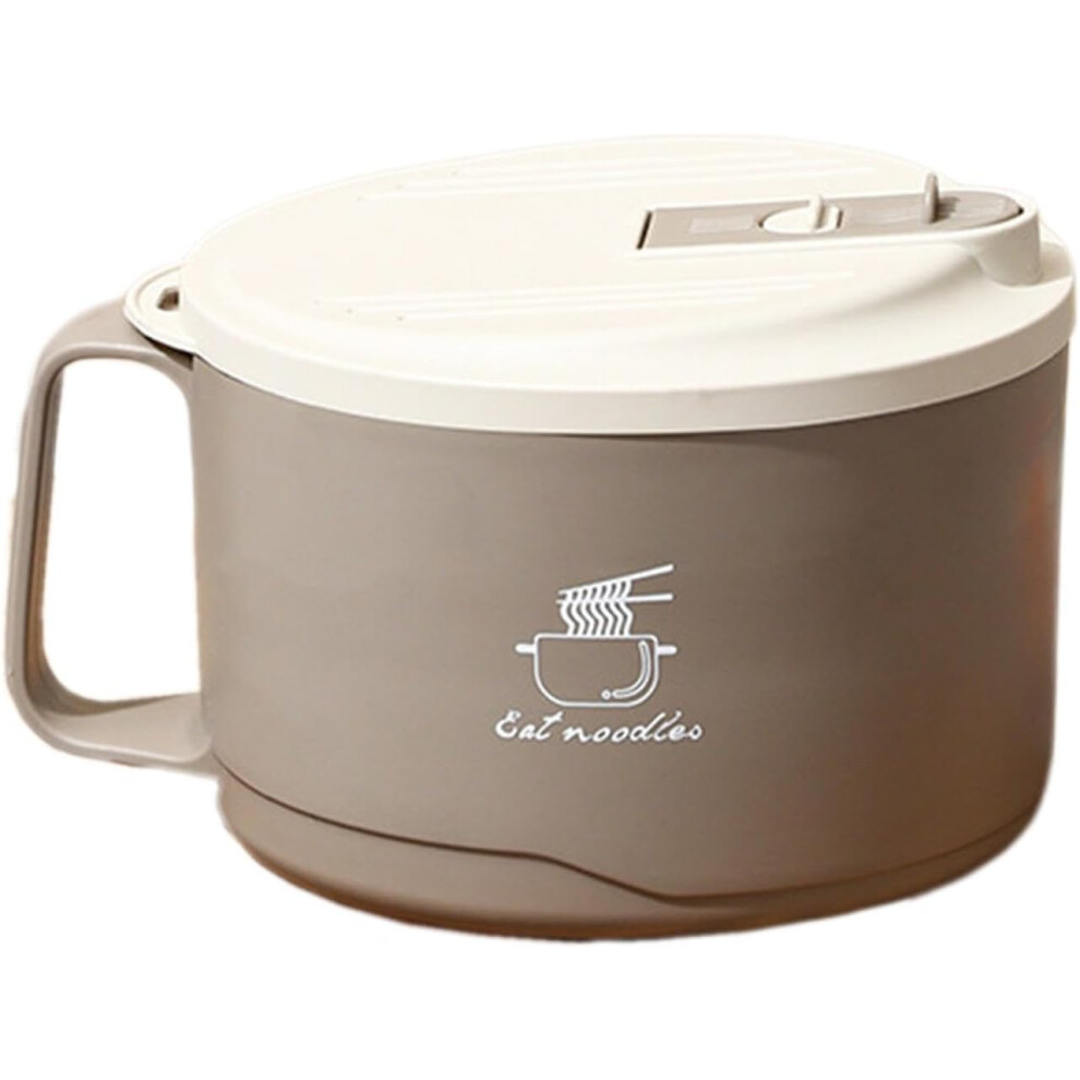 (Khaki) Ramen Cooker,Stainless Steel Noodle Box - Filterable Design Lid & Handle 1100ml Phone Holder Dustproof for Udon, Miso, Thai, Or Pho Soup