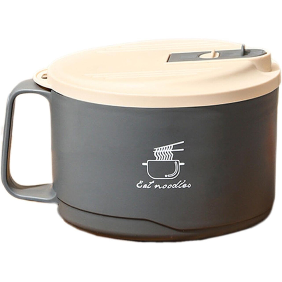 (Gray) Ramen Cooker,Stainless Steel Noodle Box - Filterable Design Lid & Handle 1100ml Phone Holder Dustproof for Udon, Miso, Thai, Or Pho Soup