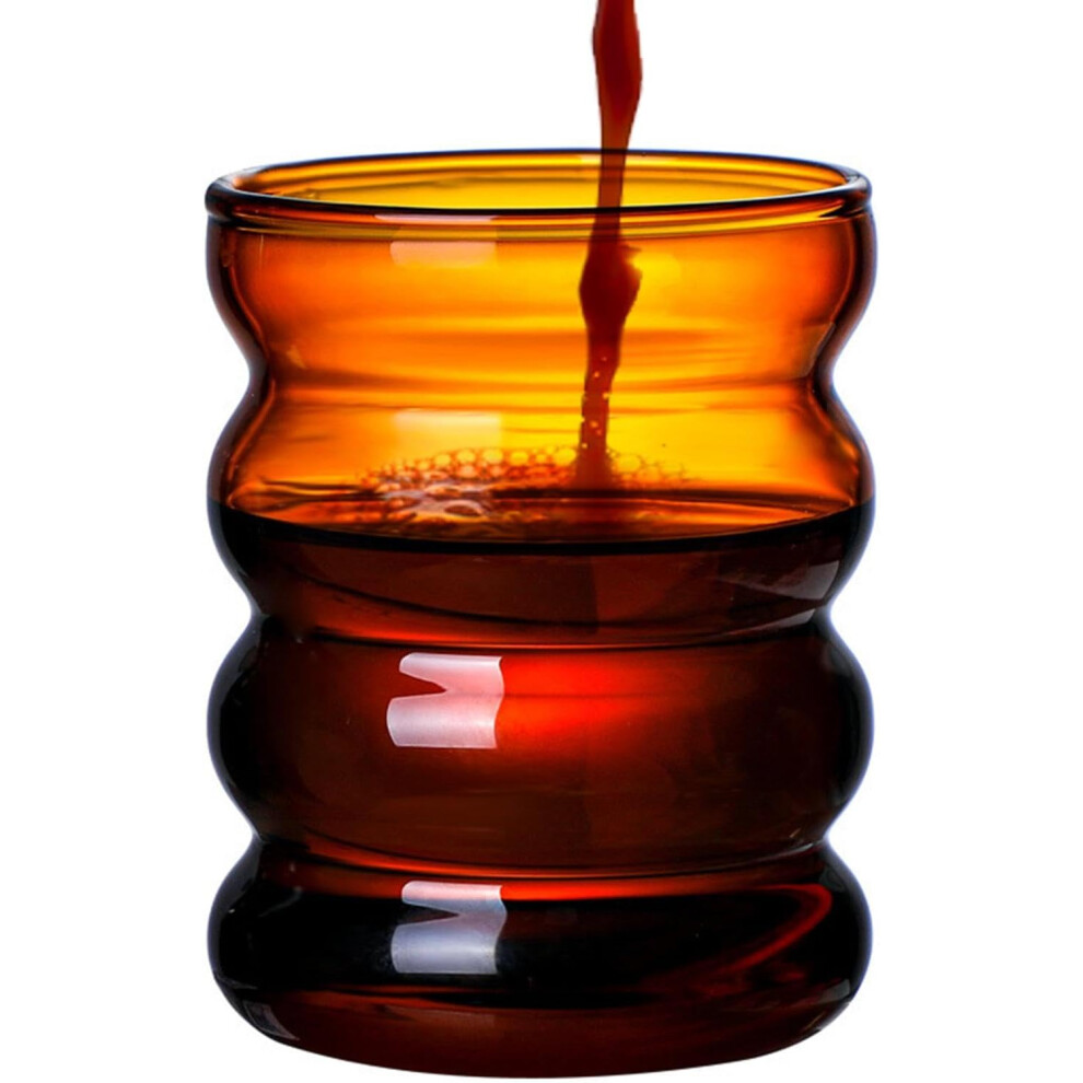 (Khaki) Wavy Glass Cup,300ml Clear Wine Mug, Milk Juice Cup - Aesthetic Cocktail Beer Glasses, Drinking Glassware, Iced Coffee Glass for Champagne Coc