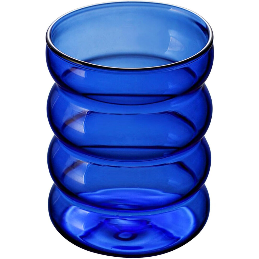 (Blue) Wavy Glass Cup,300ml Clear Wine Mug, Milk Juice Cup - Aesthetic Cocktail Beer Glasses, Drinking Glassware, Iced Coffee Glass for Champagne Cocktail