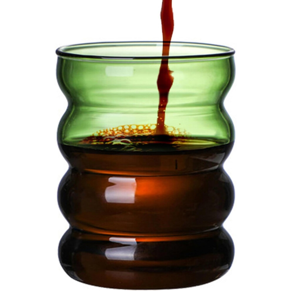 (Green) Wavy Glass Cup,300ml Clear Wine Mug, Milk Juice Cup - Aesthetic Cocktail Beer Glasses, Drinking Glassware, Iced Coffee Glass for Champagne Coc