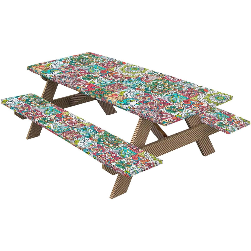 (A) Tablecloth for Outdoor Tables, Outdoor Elastic Picnic Table Kit | Windproof Table Furniture Covers for Picnic