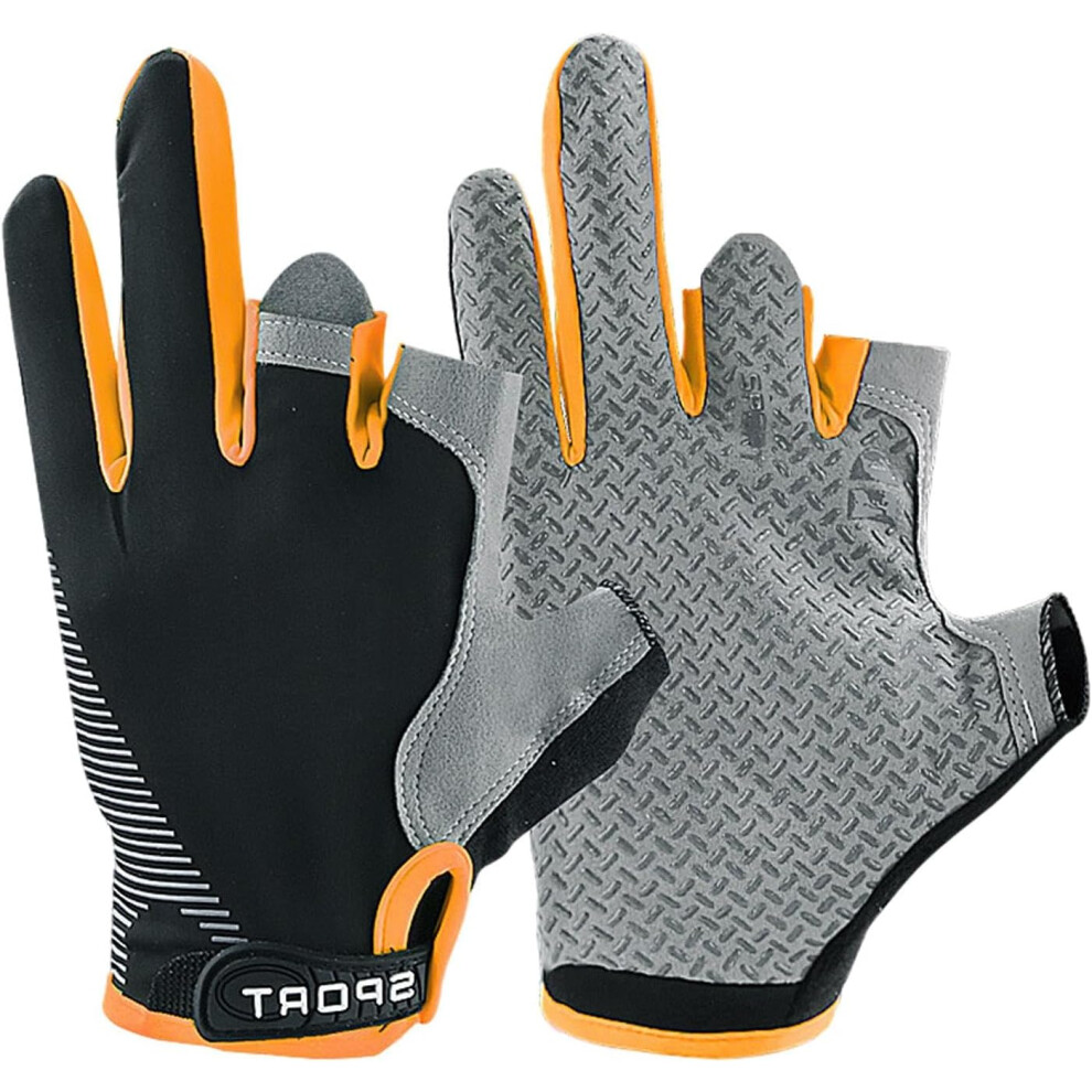 (Orange) Fishing Gloves Men,Breathable Ice Silk Workout Fishing Gloves - Adjustable Touchscreen Uv Protection Riding Gloves For Sailing, Rowing Orange