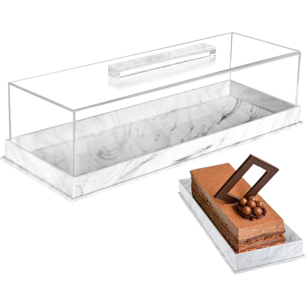 (White Marble) Rectangular Cake Tray,Rectangular Cookie Storage Serving Tray | Dessert Holder Platter For Family Gatherings Birthdays Weddings