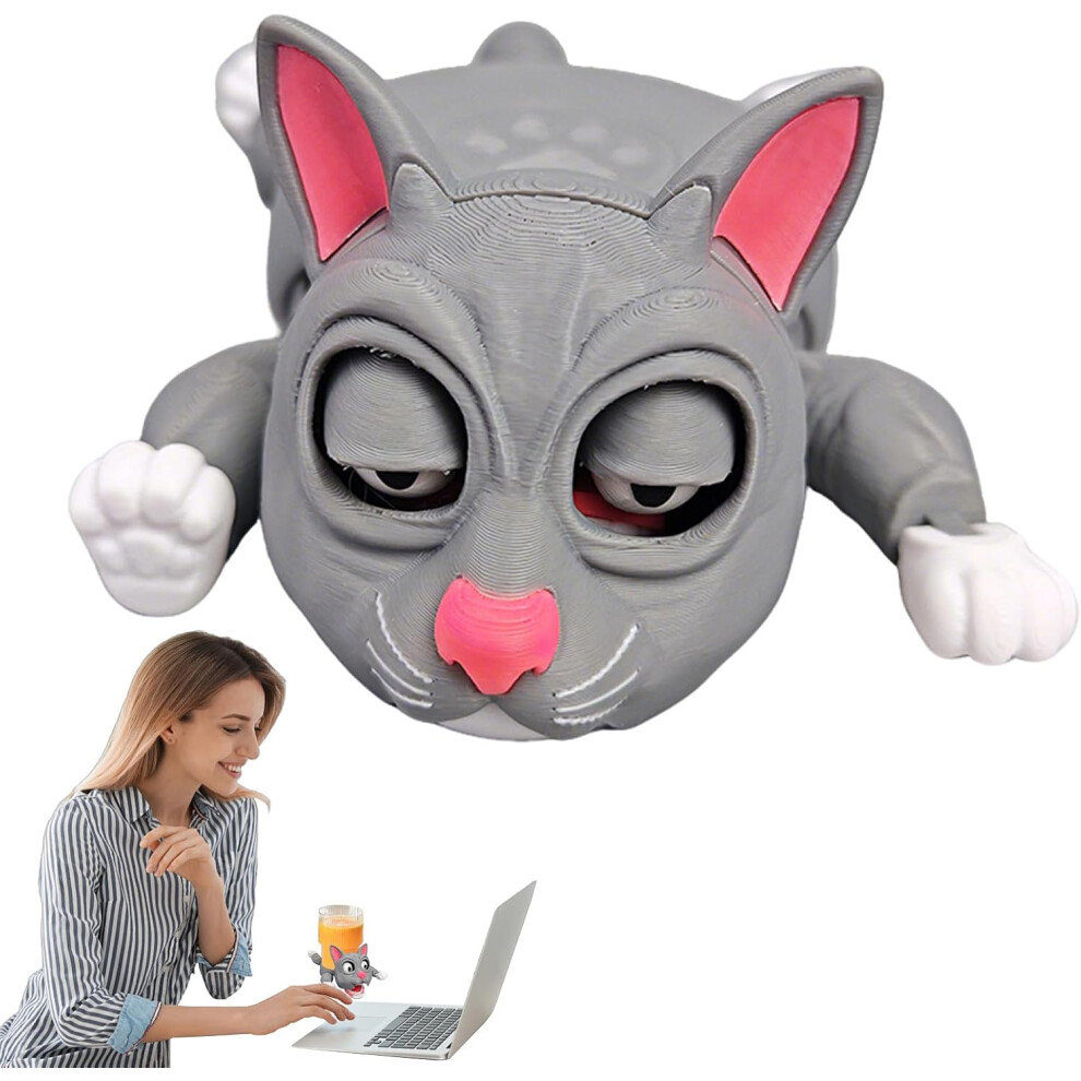 (Grey) Cat Coasters for Drinks | Fun Drink Coasters Cat Decor - Movable Limbs Interactive Cup Holder, Desk Decor Coffee Table Accessories for Tabletop