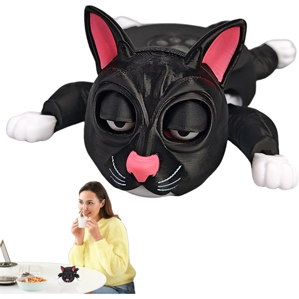 (Black) Cat Coasters for Drinks | Fun Drink Coasters Cat Decor - Movable Limbs Interactive Cup Holder, Desk Decor Coffee Table Accessories for Tabletop