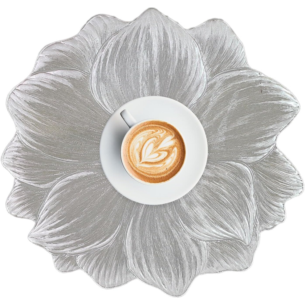 (Silver) Flower Placemat Washable | Dining Table Place Mats - Dinner Table Setting Centerpiece, Heat-resistant Holiday Decoration Placemat