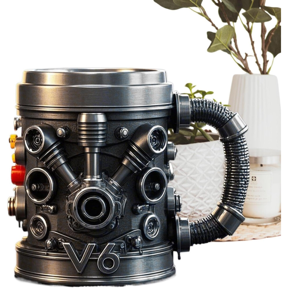(V6 a) Car Engine Coffee Mug | Tea Drinking Cups Coffee Mug Insulated | Stainless Steel Drinkware 300ml, V6 & V8 Engine Desk Decor for Car Enthusiasts