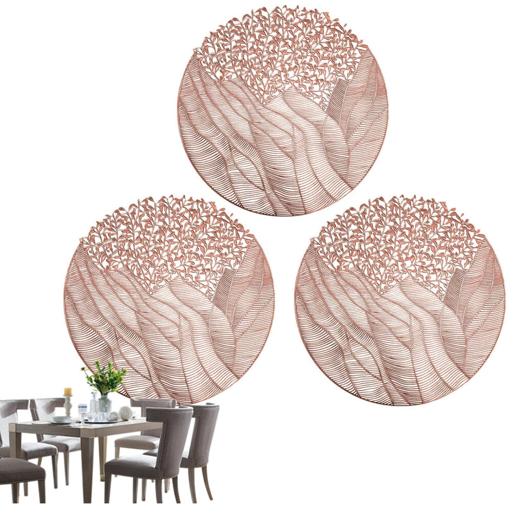 (Rose) Dining Placemat - 3X Washable Flower Round Coasters Mats 15.7 X 15.7 Inch | Kitchen Dining Decoration Home Decorative Tablemats For Workplace