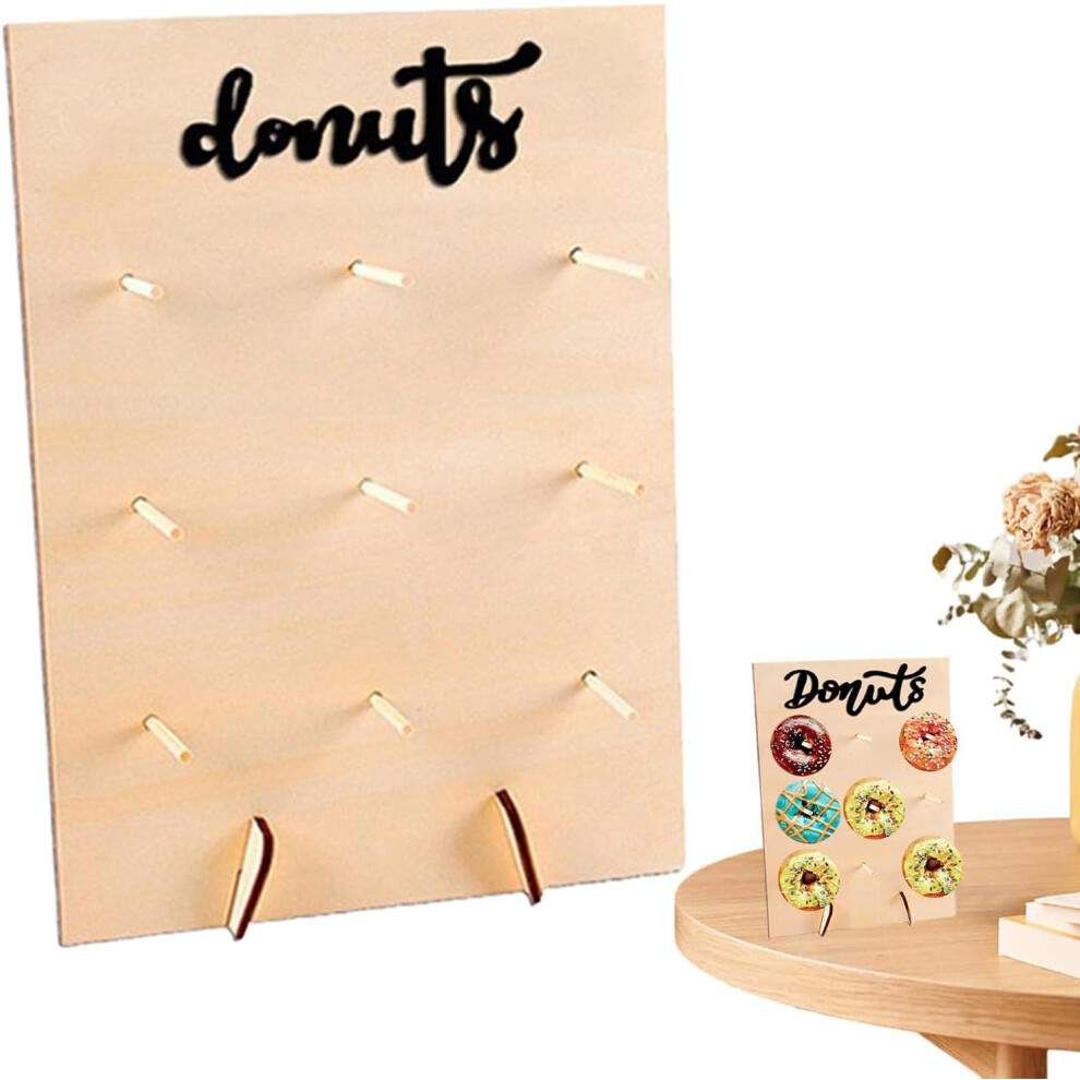 (Model E) Donut Display Stand for Party,Wood Doughnuts Holder - 9-Peg Doughnut Display Board Dessert Table Decoration for Party, Wedding, Birthday