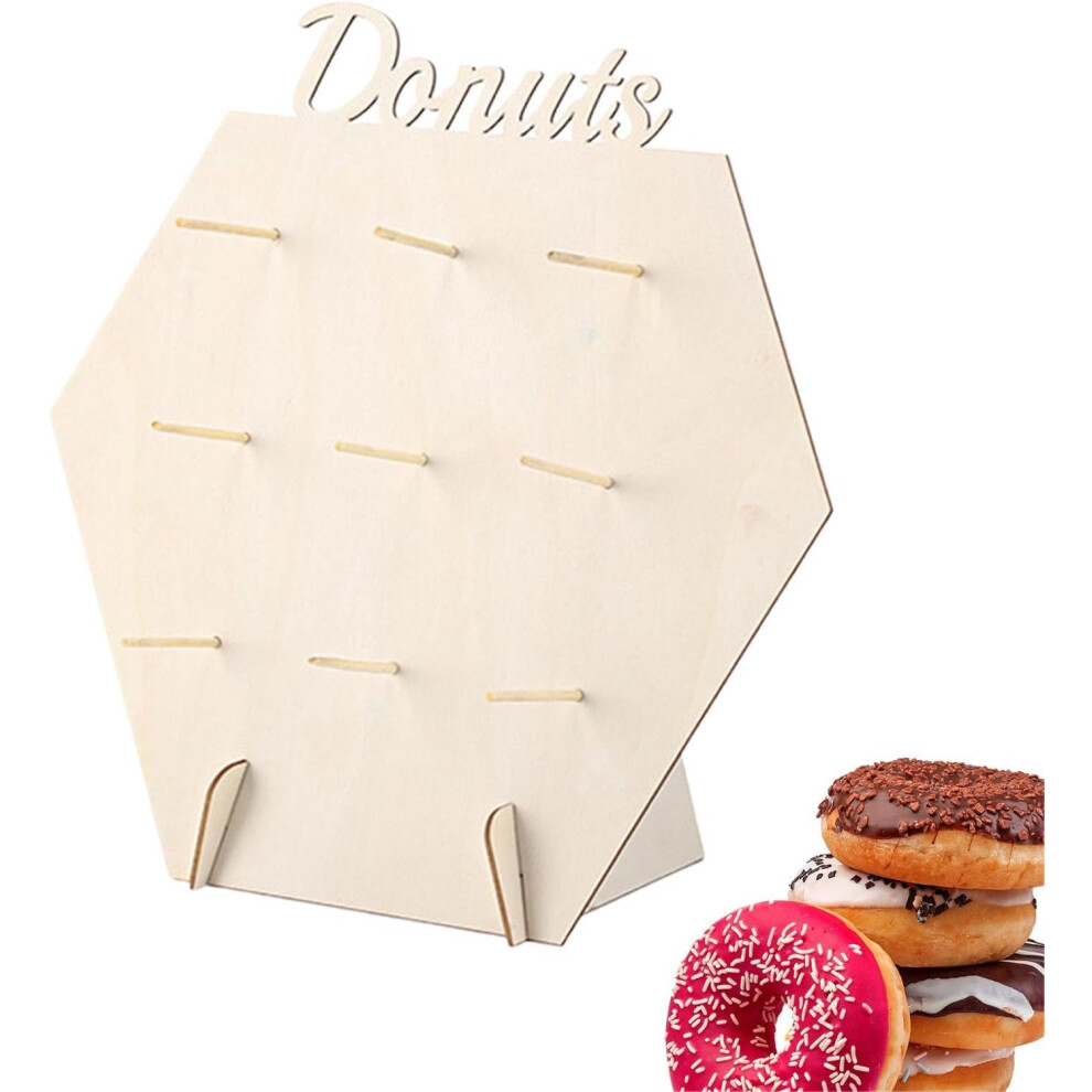 (Model C) Donut Display Stand for Party,Wood Doughnuts Holder - 9-Peg Doughnut Display Board Dessert Table Decoration for Party, Wedding, Birthday