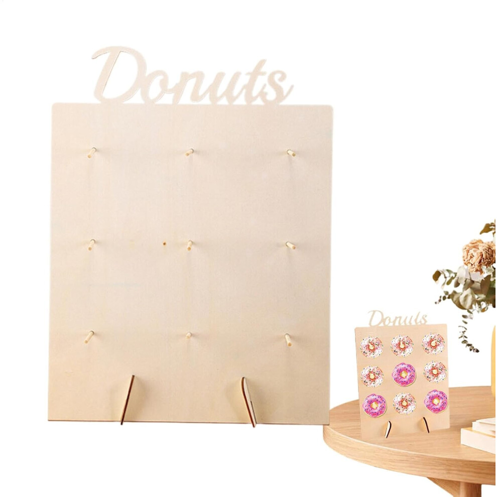 (Model B) Donut Display Stand for Party,Wood Doughnuts Holder - 9-Peg Doughnut Display Board Dessert Table Decoration for Party, Wedding, Birthday