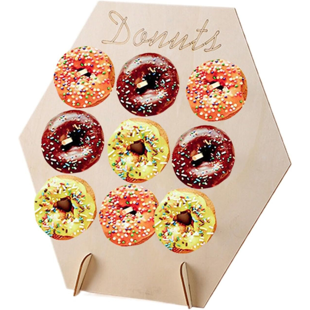 (Model a) Donut Display Stand for Party,Wood Doughnuts Holder - 9-Peg Doughnut Display Board Dessert Table Decoration for Party, Wedding, Birthday