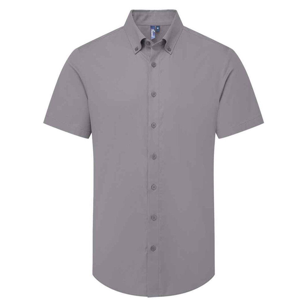 (5XL, Steel) Premier Mens Supreme Oxford Short-Sleeved Formal Shirt