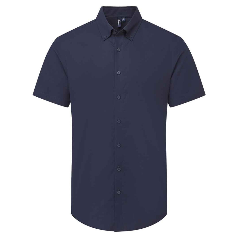 (XS, Navy) Premier Mens Supreme Oxford Short-Sleeved Formal Shirt