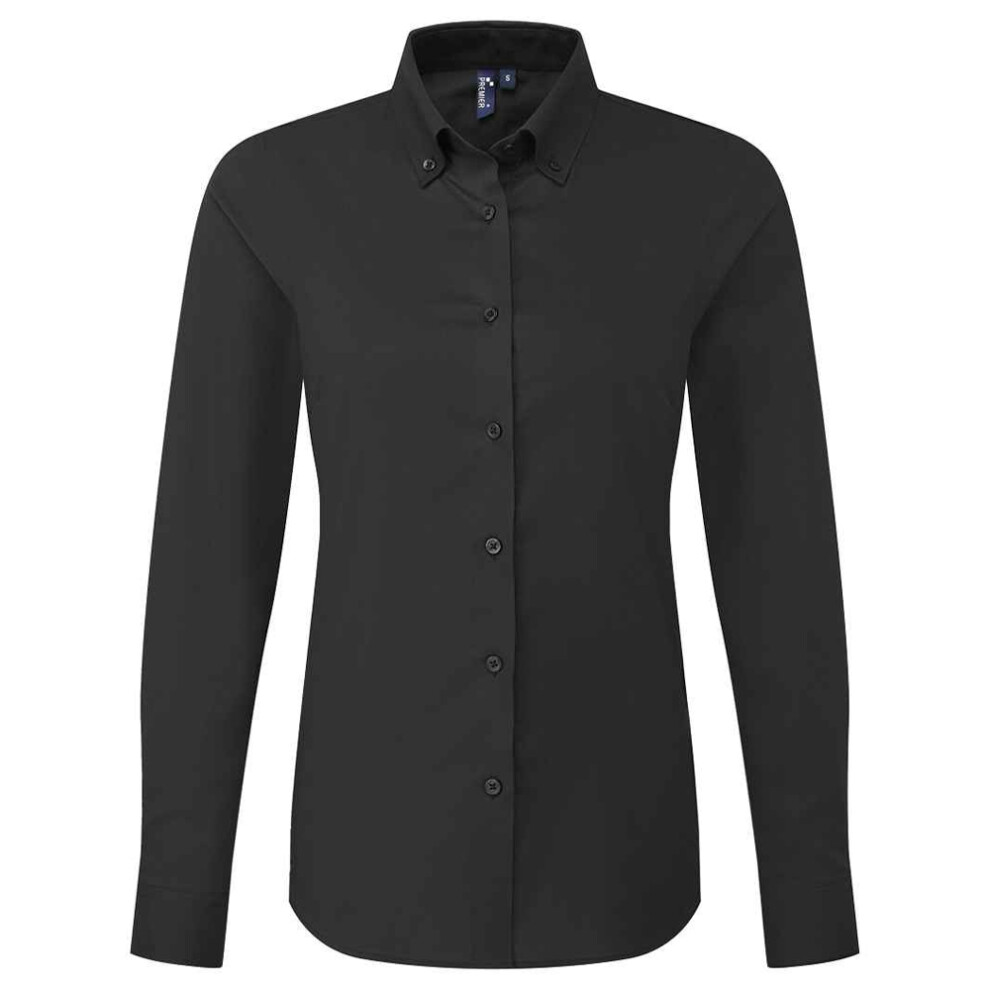 (L, Black) Premier Womens/Ladies Supreme Oxford Long-Sleeved Formal Shirt