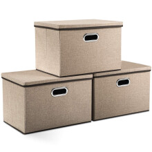 PRANDOM Large Collapsible Storage Bins with Lids [3Pack] Jute Fabric