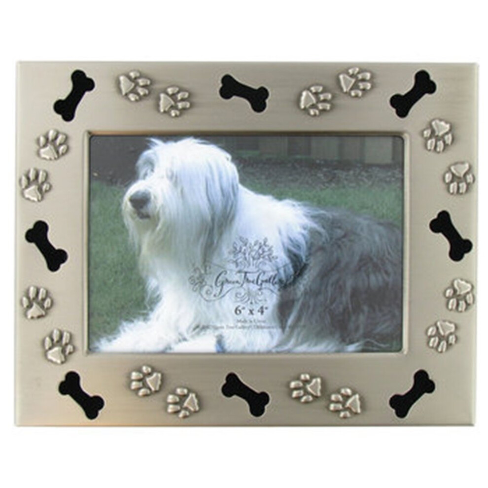 Cadre photo en m   tal Mission Gallery 4"" x 6"" pour chien ou chiot avec os et empreintes de pattes