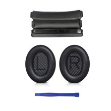 (Schwarz)Ersatz-Memory-Schaum-Ohrpolster aus Leder für Bose QuietComfort 35 QC35, QC35 ii Kopfhörer