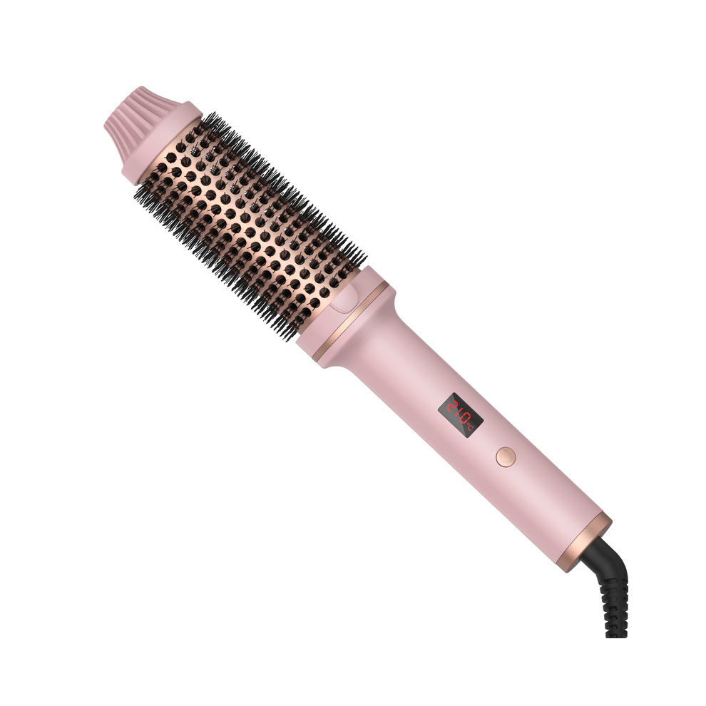 (rose) Brosse à cheveux en fer à friser de 1,5 pouce Brosse thermique en céramique Brosse ronde chauffante