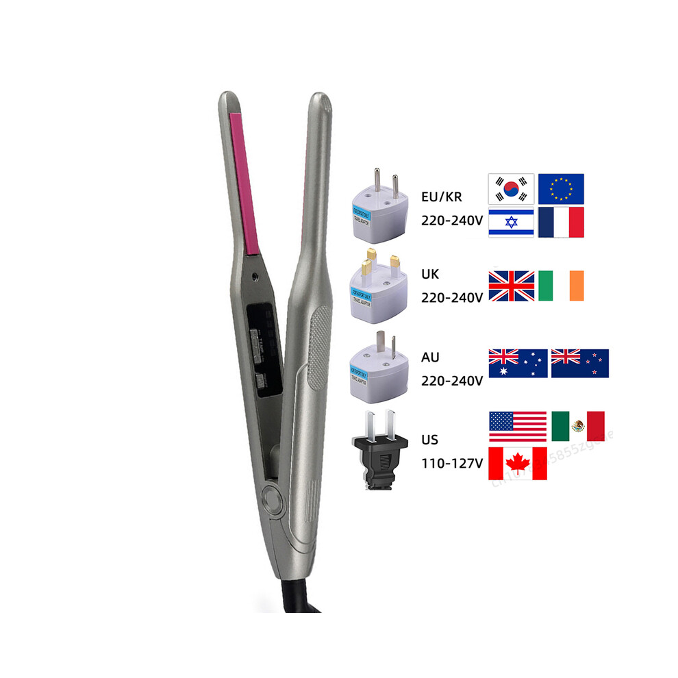 Fer à lisser et boucler professionnel (argent) avec revêtement en céramique et plaque fine pour cheveux