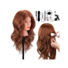 (BLEU CIEL) Tête de poupée 100 % cheveux naturels pour boucler, lisser, teindre, tresser, coiffer, brun