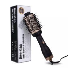 (Or) Sèche-cheveux et volumateur en une étape Brosse à air chaud Lisseur et boucleur professionnel Peigne