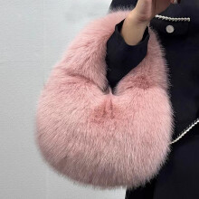 (Rosa) Modische weiche Plüsch-Halbmond-Taschen für Damen, Designer-Damenhandtaschen aus flauschigem