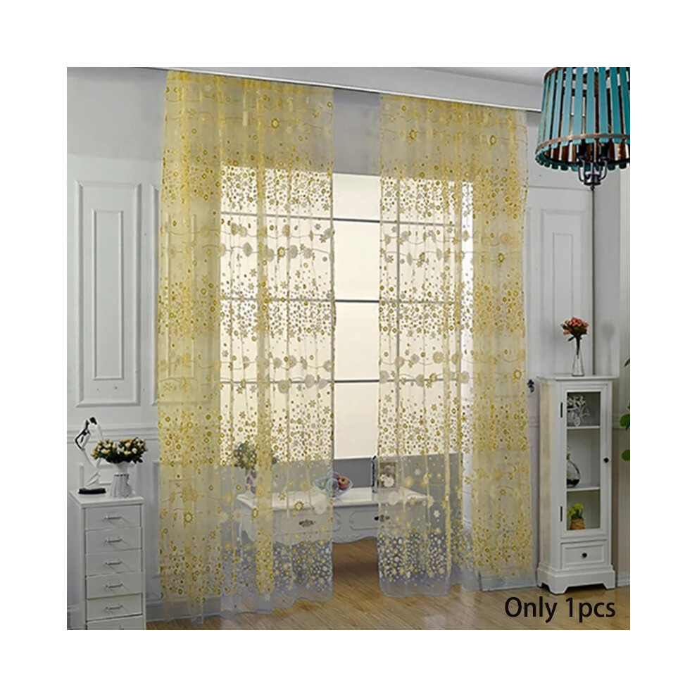 (Yellow, 100*200cm) Voile 10679in Floral Curtains Print Window Home Decoration Multicolor Rod Type-image-OPC-PGXBX6K-NEW