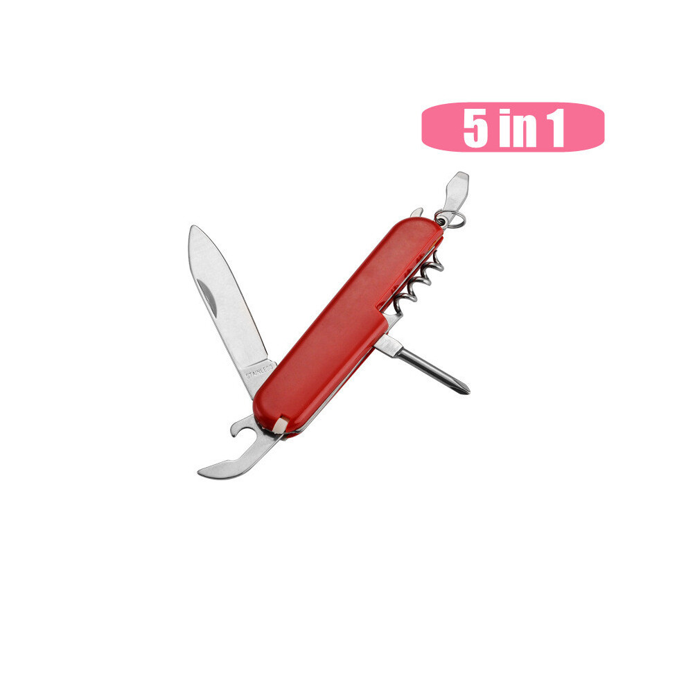 (Rouge-5 en 1) Couteau multifonction Couteau pliant Couteau d'extérieur Pince multifonctionnelle Couteau