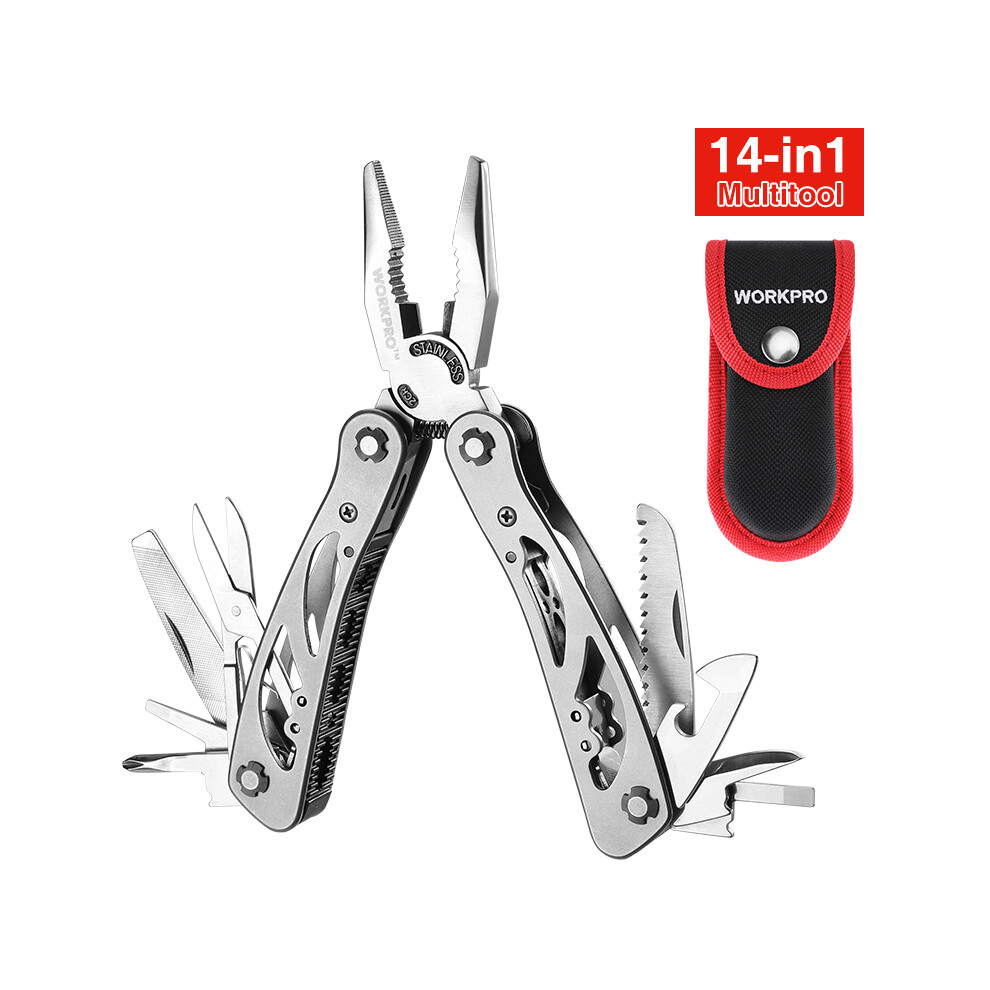 (12 IN 1)WORKPRO 14 in 1 Multi Tool Plier Portable Pocket with Nylon Sheath Outdoor Camping Folding
