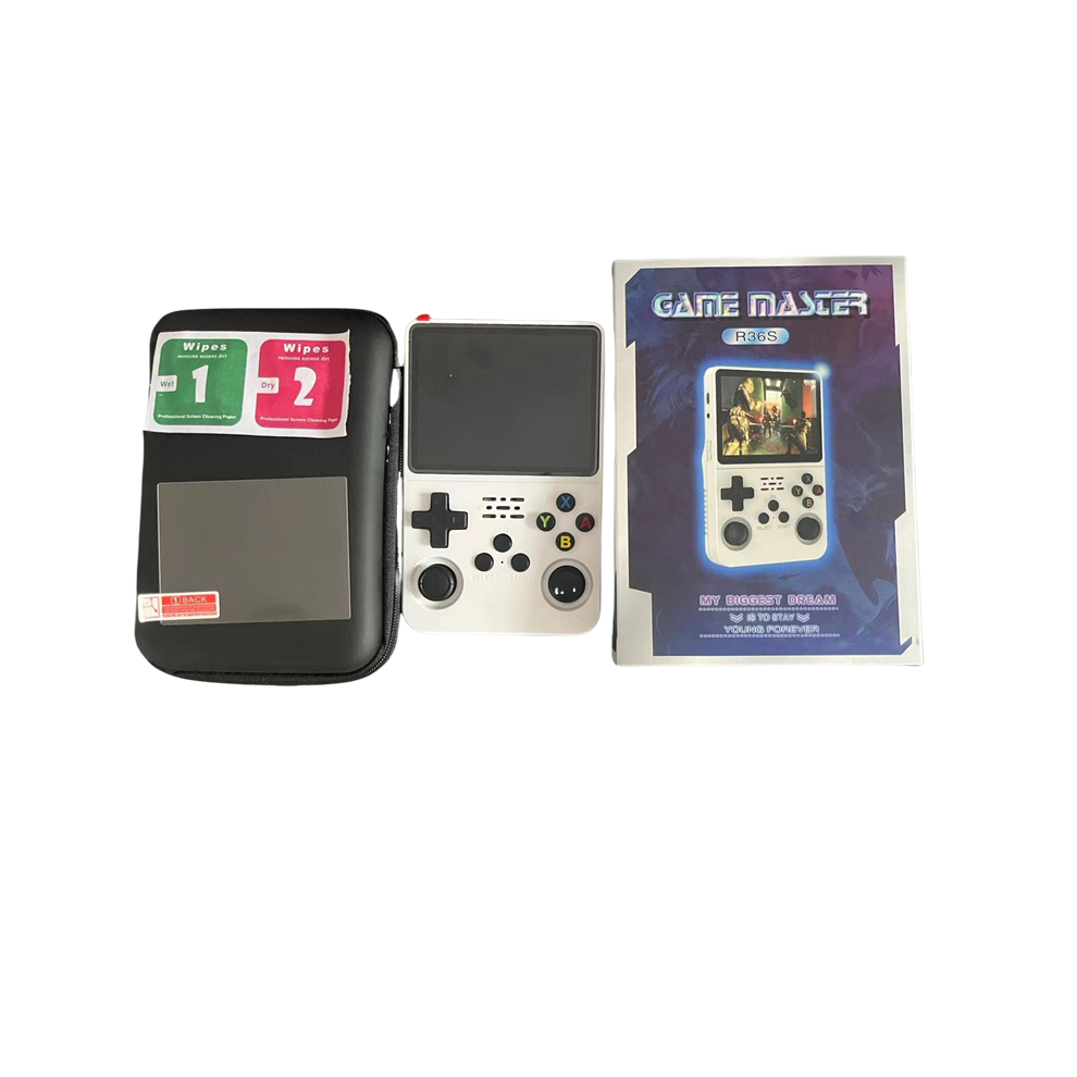 (blanc avec étui - Carte unique 128 Go) Lecteur de jeu portable R36S Écran 3,5 pouces r36s Portable