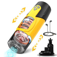 (Jaune avec base) Masturbateur automatique télescopique 4 en 1 pour homme, vibrateur de succion et de