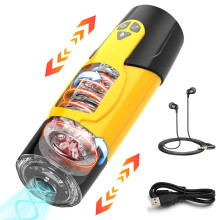 (Jaune) Masturbateur masculin 4 en 1, automatique, télescopique, sucer, sucer, vibrateur, tasse, chatte