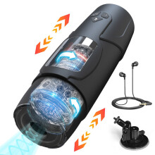 (Noir avec base) Masturbateur automatique télescopique 4 en 1 pour homme, vibrateur de succion et de