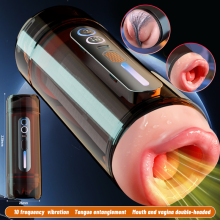(Noir transparent) Masturbateur automatique pour homme, bouche, vagin, double tête, canal de pénétration