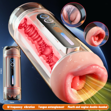 (Blanc transparent) Masturbateur automatique pour homme, bouche, vagin, double tête, canal de pénétration