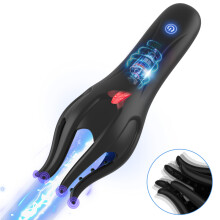 (2 avec langue) Masseur de stimulation du gland masculin 10 modes Entraîneur de retard de pénis Vibromasseur
