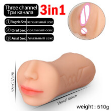 (grande peau) 3 en 1 Vaginal Anus Masturbation Coupe Double Tête Sexe Réel Gorge Profonde Masturbateur