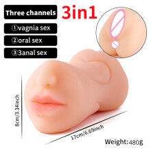 (petite peau) 3 en 1 Vaginal Anus Masturbation Coupe Double Tête Sexe Réel Gorge Profonde Masturbateur