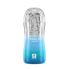 (bleu) Masturbateur masculin réutilisable à vide, vagin transparent, doux et transparent, pour homme
