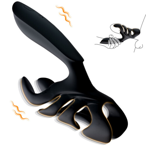 (schwarz)Tentacles Penis Training Männlicher Masturbator mit 10 Vibratoren Eichelstimulator für Training