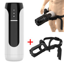 (Avec sangle d'usure) Masturbateur masculin automatique portable, tasse télescopique, vibrations vocales,