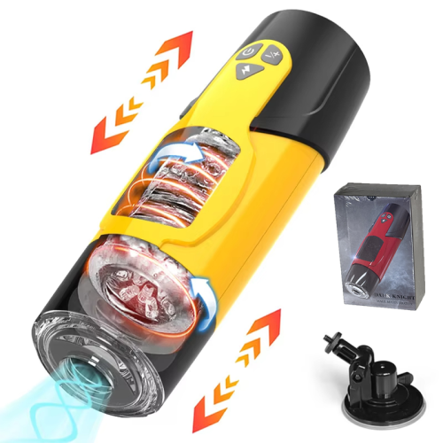 (Yellow-With Box)Hands free Telescopic Thrusting Rotating Automatic Male Masturbator Cup Piston Visual