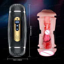 (noir) Masturbateur masculin vibrant à double canal, machine de chauffage pour chatte et vagin