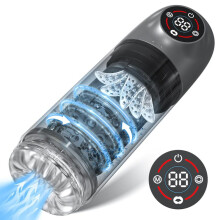 (noir) Masturbateur automatique pour homme avec pompe à pénis rotative à vide, vibrateur suceur et lécheur,