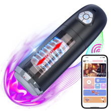 (App Black 1) Masturbateur automatique pour homme, 10 modes de rotation, poche, chatte, pénis, machine