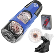 (Blauw - Met Doos) Handsfree Telescopische Stoot Draaibare Automatische Mannelijke Masturbator Cup Zuiger